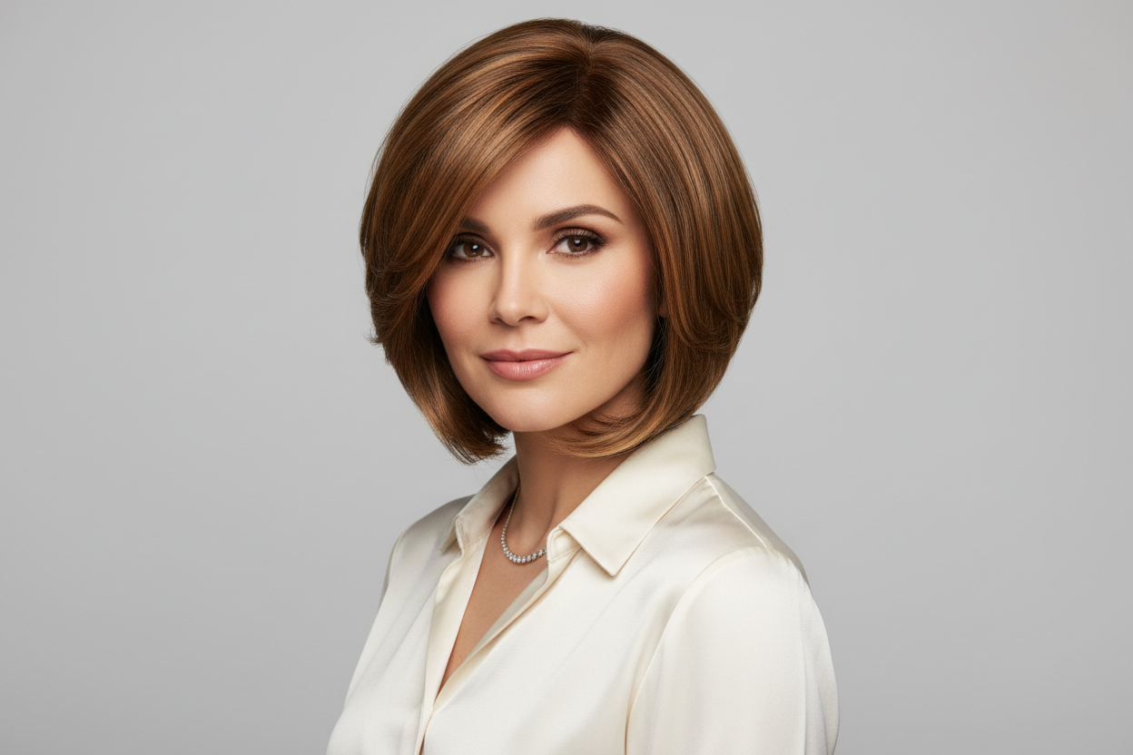 lady with short cut wig